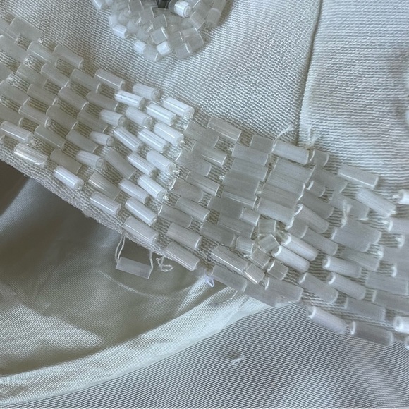 VTG Beaded Evening Jacket Heavily Embellished Winter White Pearl Triangle Sz 10 - Picture 16 of 16